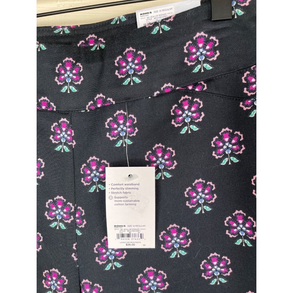 Croft Barrow Capri Pants Stretch Black Purple NWT Women Size Ten 10 Straight Leg - Picture 5 of 9